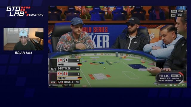 A poker hand history showing a player 3-betting on a King-high flop deepstacked in the WSOPE Main Event.