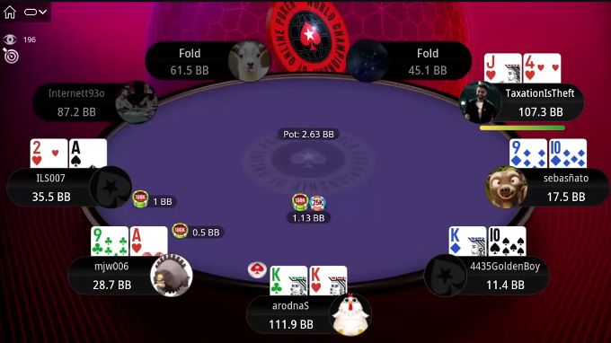 Online poker final table showing Gilles Simon ("TaxationIsTheft") in the lowjack holding J♥4♥ during the EPT Cyprus 2023 event.